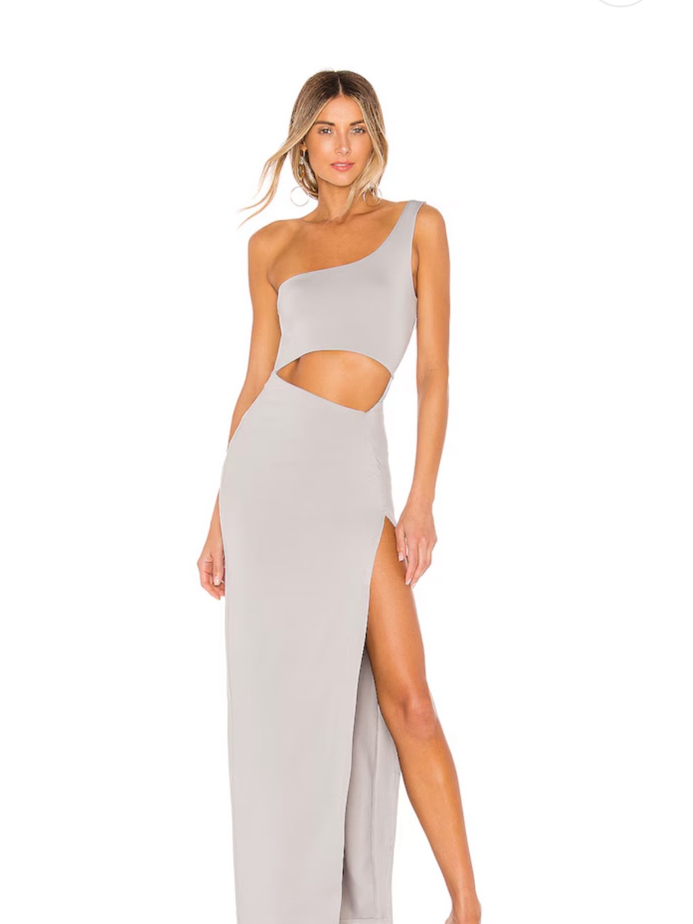 superdown One-Shoulder Cutout Maxi Dress in Light Gray